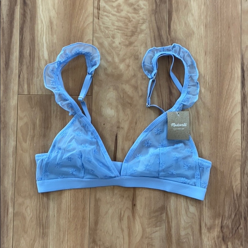 Madewell Embroidered Mesh Ruffle Eden Bralette. - Picture 1 of 8
